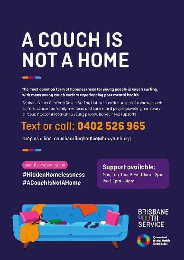 Brisbane Youth Service couch surfing poster