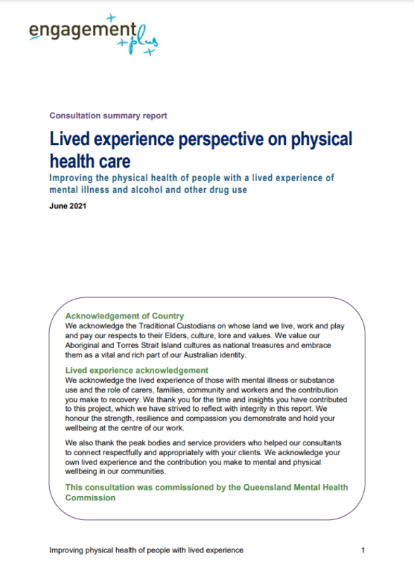 Image of consultation summary report: Lived experience perspective on physical health care, June 2021