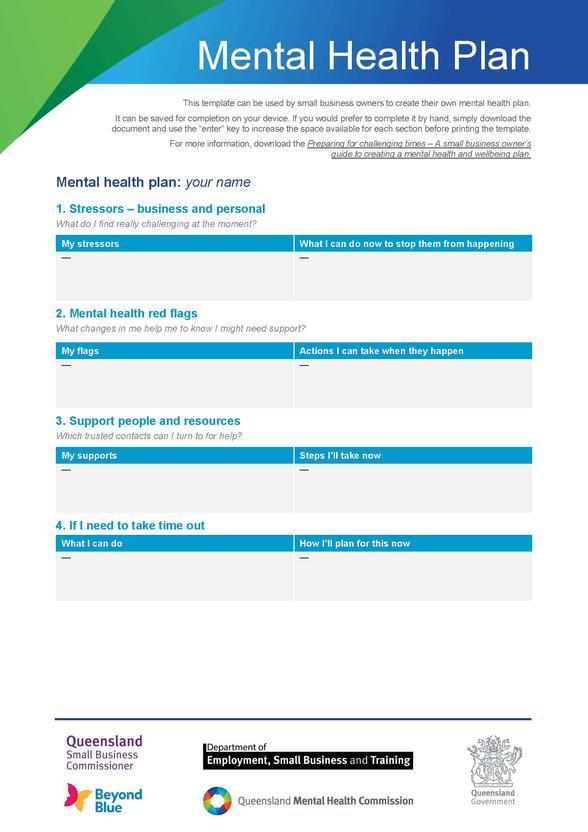Small business owner's guide to mental health: mental health plan template