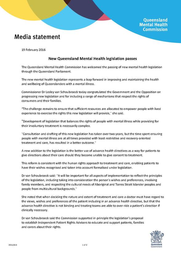 QMHC MEDIA RELEASE_New Queensland mental health legislation passes_WEB_Pic