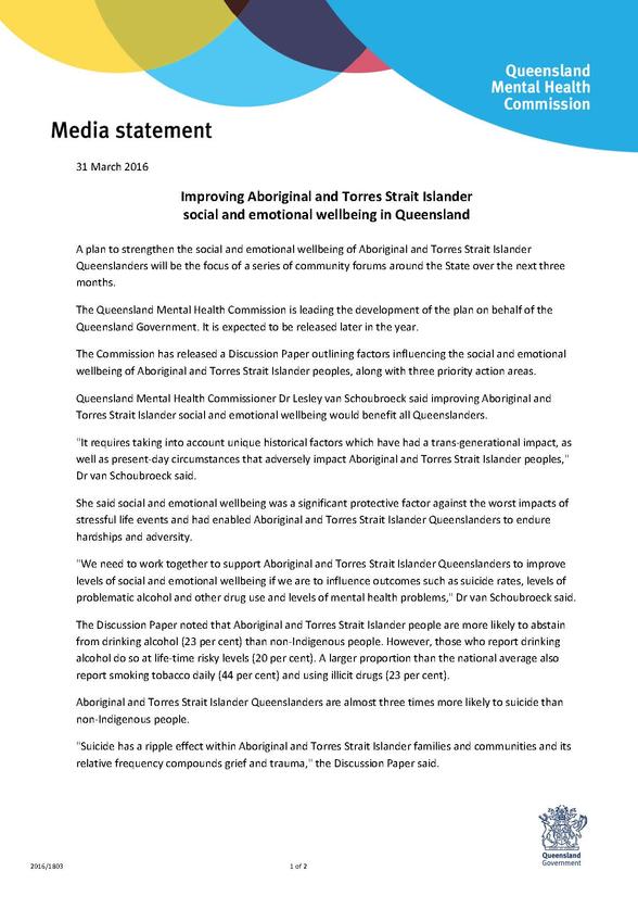 MEDIA RELEASE_Improving Aboriginal and Torres Strait Islander Social and Emotional Wellbeing in Qld_PIC_Page_1