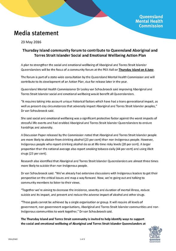 MEDIA RELEASE_Thursday Island consultation on Aboriginal and Torres Strait Islander mental health and wellbeing_PIC