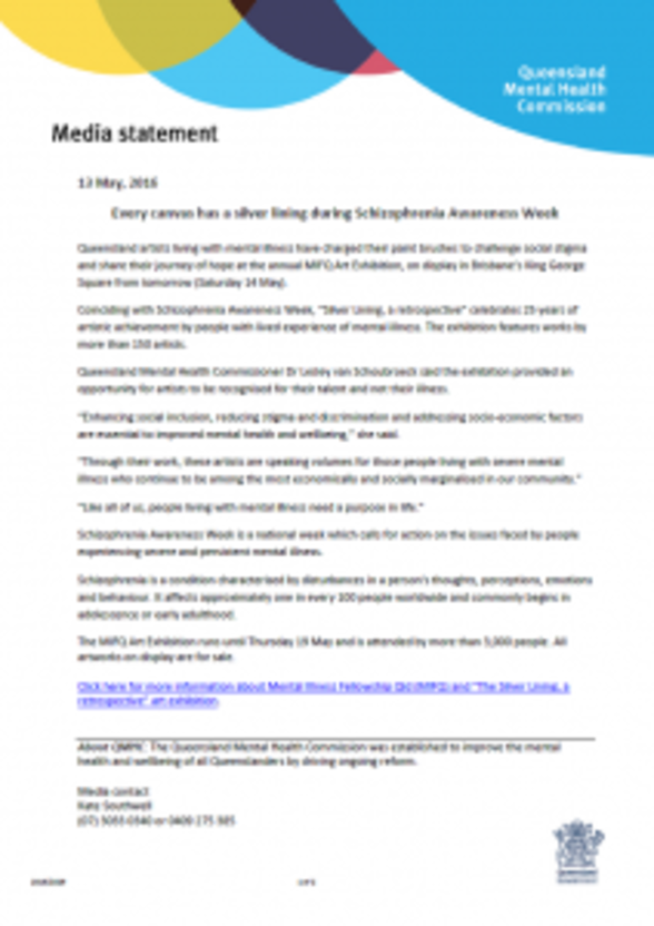 PIC_Media Release_Schizophrenia Awareness Week