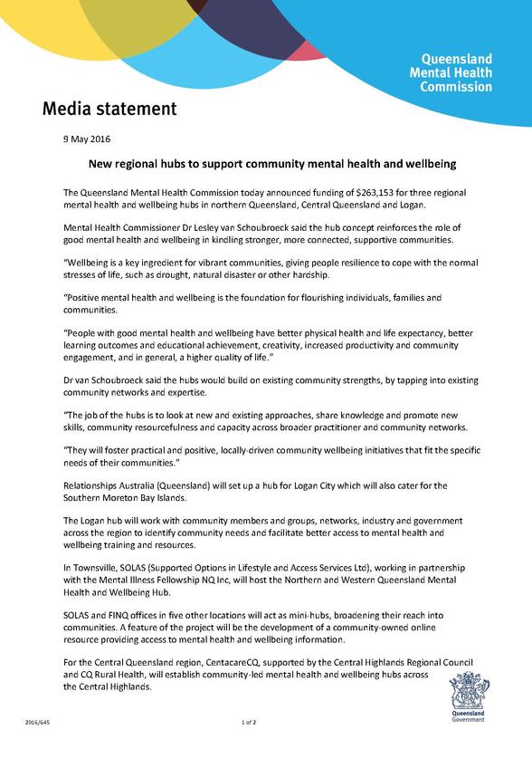 QMHC_New regional hubs to support community mental health and wellbeing_Pic