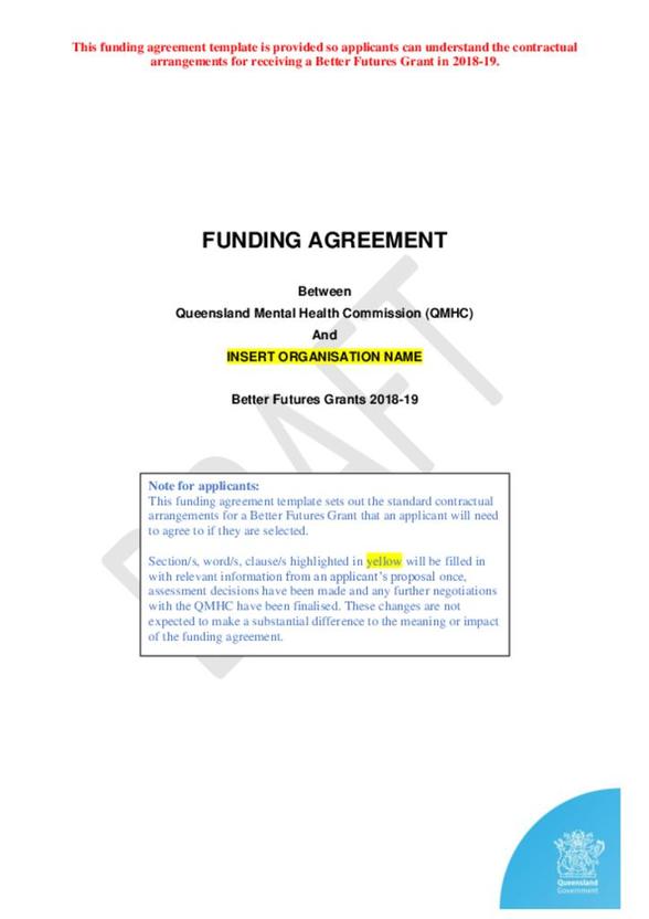 better futures grants funding agreement template queensland