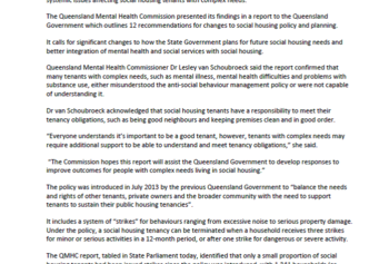 PIC_Media Release Three strikes policy must consider tenants with complex needs