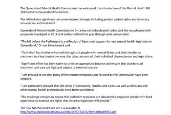 QMHC MEDIA RELEASE_New Mental Health Bill welcomed