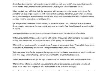 QMHC MEDIA RELEASE_Mental illness myths debunked