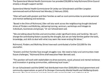 QMHC MEDIA RELEASE_Drought support worker Richmond Shire