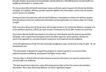 QMHC MEDIA RELEASE_Mustering Wellness Grant_Centacare Cairns - Web